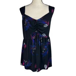 Torrid SZ 4 (4X-Large) Babydoll Top Sleeveless Floral Stretch V-Neck Pleated